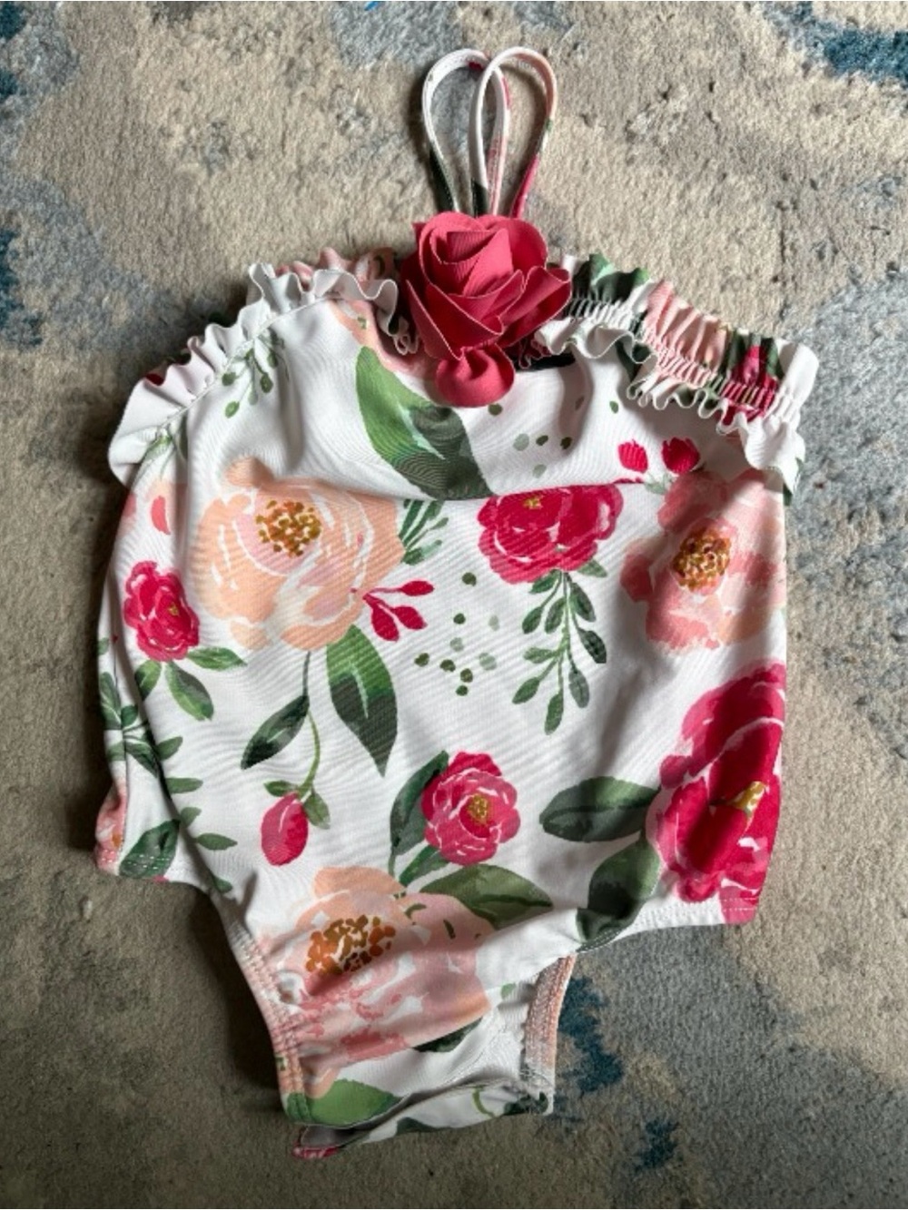 Mud Pie Floral One-Piece Swimsuit in White, Pink and Green